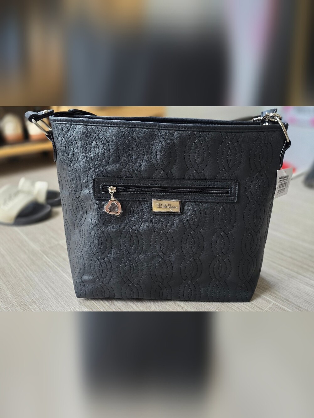 Bella Russo Black Quilted Tote Crossbody Bag